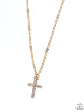 paparazzi Gold Crystal Cross Pendant Necklace